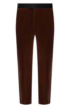 Мужские хлопковые брюки BOSS коричневого цвета, арт. 50464782 | Фото 1 (Материал внешний: Хлопок; Длина (брюки, джинсы): Стандартные; Случай: Вечерний; Стили: Классический)