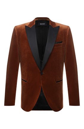 Мужской хлопковый пиджак BOSS коричневого цвета по цене 59950 руб., арт. 50464770 | Фото 1 Мужской хлопковый пиджак BOSS коричневого цвета, арт. 50464770 | Фото 1 (Длина (для топов): Стандартные; Рукава: Длинные; Материал внешний: Хлопок; Пиджаки М: Приталенный; 1-2-бортные: Однобортные; Стили: Классический; Случай: Вечерний)