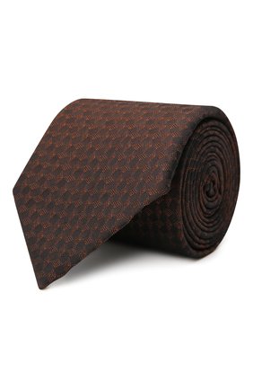 Мужской шелковый галстук BOSS коричневого цвета, арт. 50466759 | Фото 1 (Материал: Шелк, Текстиль; Принт: С принтом)