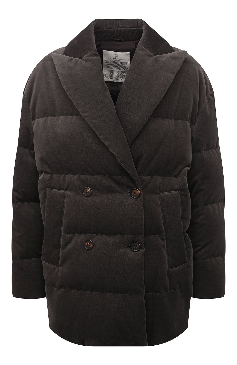 Женская пуховая куртка BRUNELLO CUCINELLI темно-серого цвета, арт. ML4792709 | Фото 1 (Кросс-КТ: Куртка; Рукава: Длинные; Женское Кросс-КТ: Пуховик-куртка; Материал внешний: Хлопок; Материал подклада: Синтетический материал; Длина (верхняя одежда): Короткие; Материал утеплителя: Пух и перо; Стили: Кэжуэл)