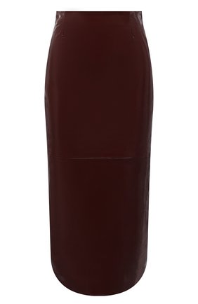 Женская кожаная юбка KHAITE бордового цвета, арт. 4052742/MAY | Фото 1 (Материал подклада: Шелк; Длина Ж (юбки, платья, шорты): Миди; Стили: Гламурный; Женское Кросс-КТ: Юбка-карандаш, Юбка-одежда; Материал внешний: Натуральная кожа)