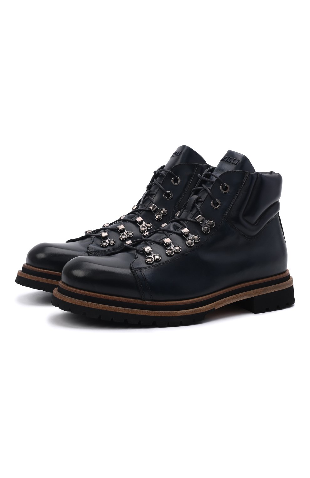 Мужские кожаные ботинки ZILLI темно-синего цвета, арт. MDW-B082/0B2 | Фото 1 (Материал внешний: Кожа; Материал утеплителя: Натуральный мех; Мужское Кросс-КТ: Хайкеры-обувь, Ботинки-обувь; Подошва: Плоская)