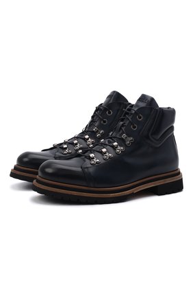 Мужские кожаные ботинки ZILLI темно-синего цвета, арт. MDW-B082/0B2 | Фото 1 (Материал утеплителя: Натуральный мех; Подошва: Плоская; Мужское Кросс-КТ: Ботинки-обувь, Хайкеры-обувь; Материал внешний: Кожа)