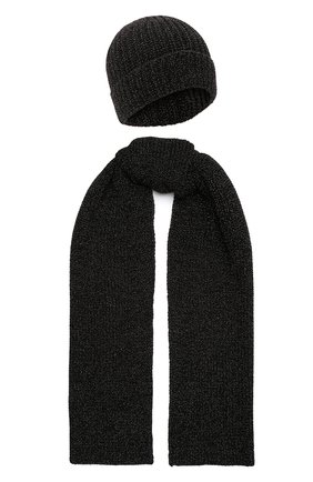 Женская комплект из шапки и шарфа BOSS черного цвета, арт. 50443310 | Фото 1 (Материал: Текстиль, Шерсть, Синтетический материал)