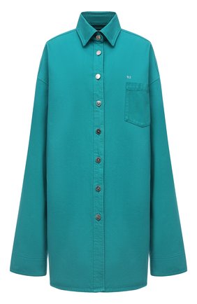 Женская джинсовая рубашка RAF SIMONS бирюзового цвета по цене 65450 руб., арт. 212-W243-10032 | Фото 1 Женская джинсовая рубашка RAF SIMONS бирюзового цвета, арт. 212-W243-10032 | Фото 1 (Стили: Гранж; Кросс-КТ: Деним; Длина (для топов): Удлиненные; Рукава: Длинные; Материал внешний: Хлопок; Принт: Без принта; Женское Кросс-КТ: Рубашка-одежда)