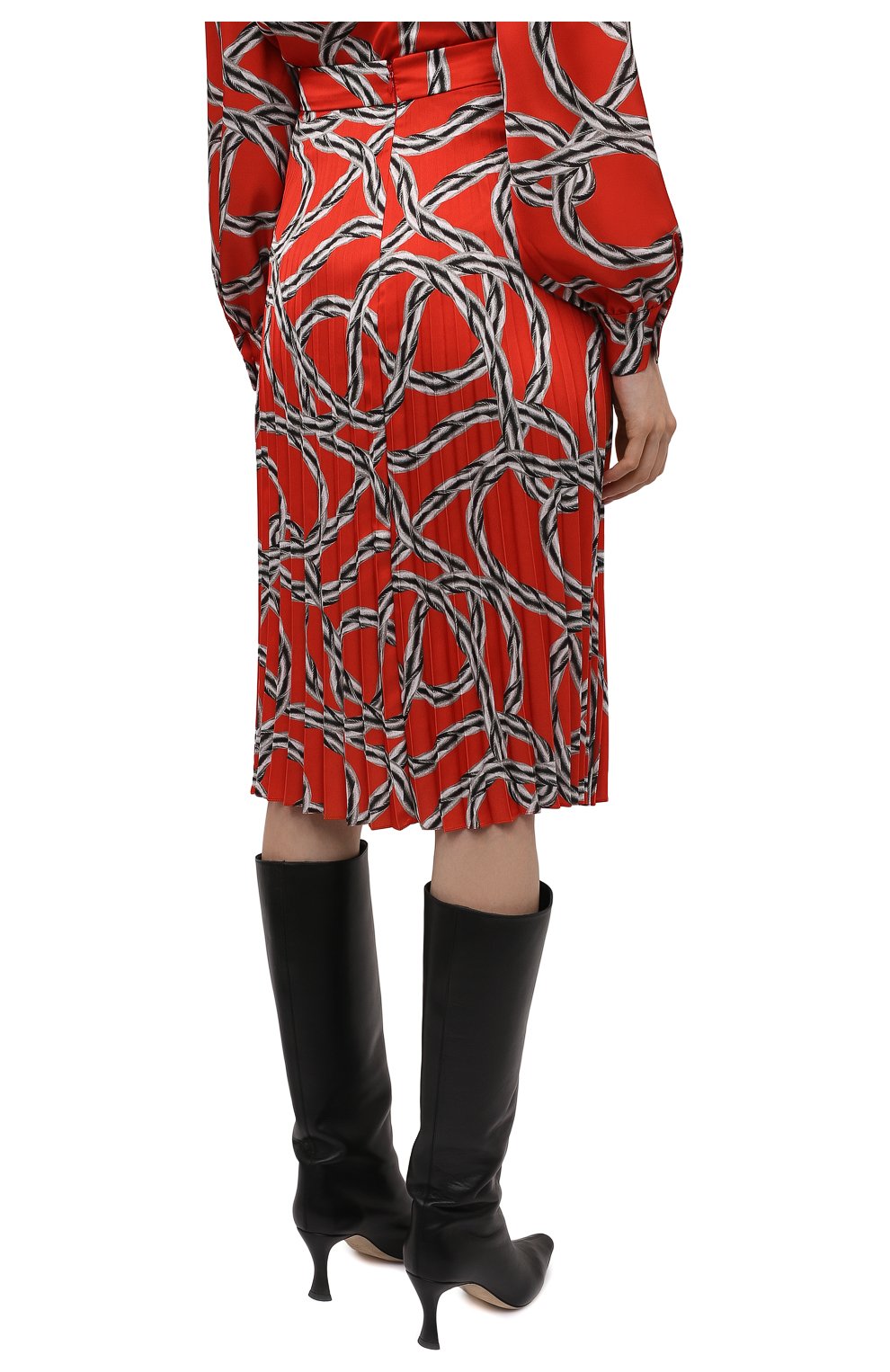 Женская плиссированная юбка VETEMENTS красного цвета, арт. WE52SK320R 2633/SILVER CHAIN/RED | Фото 4 (Женское Кросс-КТ: юбка-плиссе, Юбка-одежда; Материал внешний: Синтетический материал; Региональные ограничения белый список (Axapta Mercury): RU; Длина Ж (юбки, платья, шорты): Миди; Стили: Романтичный)