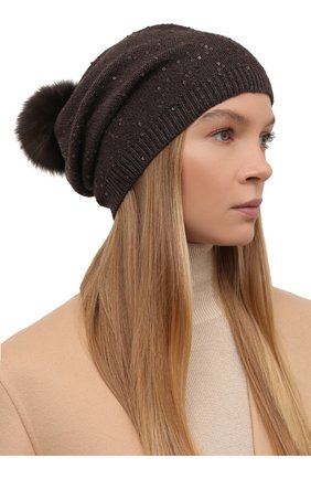 Женская кашемировая шапка BLACK SABLE коричневого цвета по цене 28000 руб., арт. BS-005CP1 | Фото 2 Женская кашемировая шапка BLACK SABLE коричневого цвета, арт. BS-005CP1 | Фото 2 (Материал: Кашемир, Шерсть, Текстиль)