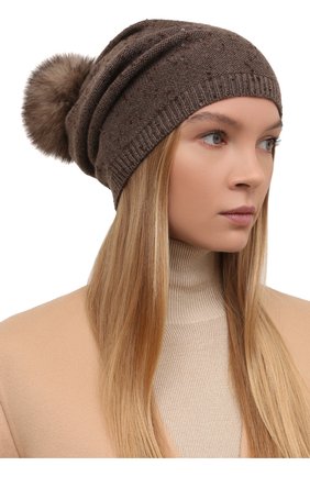 Женская кашемировая шапка BLACK SABLE коричневого цвета по цене 28000 руб., арт. BS-005CP2 | Фото 2 Женская кашемировая шапка BLACK SABLE коричневого цвета, арт. BS-005CP2 | Фото 2 (Материал: Кашемир, Шерсть, Текстиль)