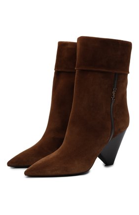 Женские замшевые ботильоны niki SAINT LAURENT темно-коричневого цвета по цене 86800 руб., арт. 678534/27DA1 | Фото 1 Женские замшевые ботильоны niki SAINT LAURENT темно-коричневого цвета, арт. 678534/27DA1 | Фото 1 (Каблук высота: Низкий; Подошва: Плоская; Материал внутренний: Натуральная кожа; Материал внешний: Замша, Кожа; Каблук тип: Устойчивый; Материал утеплителя: Без утеплителя)
