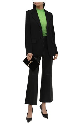 Женский пуловер из вискозы SAINT LAURENT салатового цвета по цене 66250 руб., арт. 670561/Y75IU | Фото 2 Женский пуловер из вискозы SAINT LAURENT салатового цвета, арт. 670561/Y75IU | Фото 2 (Рукава: 3/4; Длина (для топов): Стандартные; Материал внешний: Вискоза; Стили: Гламурный; Женское Кросс-КТ: Пуловер-одежда)