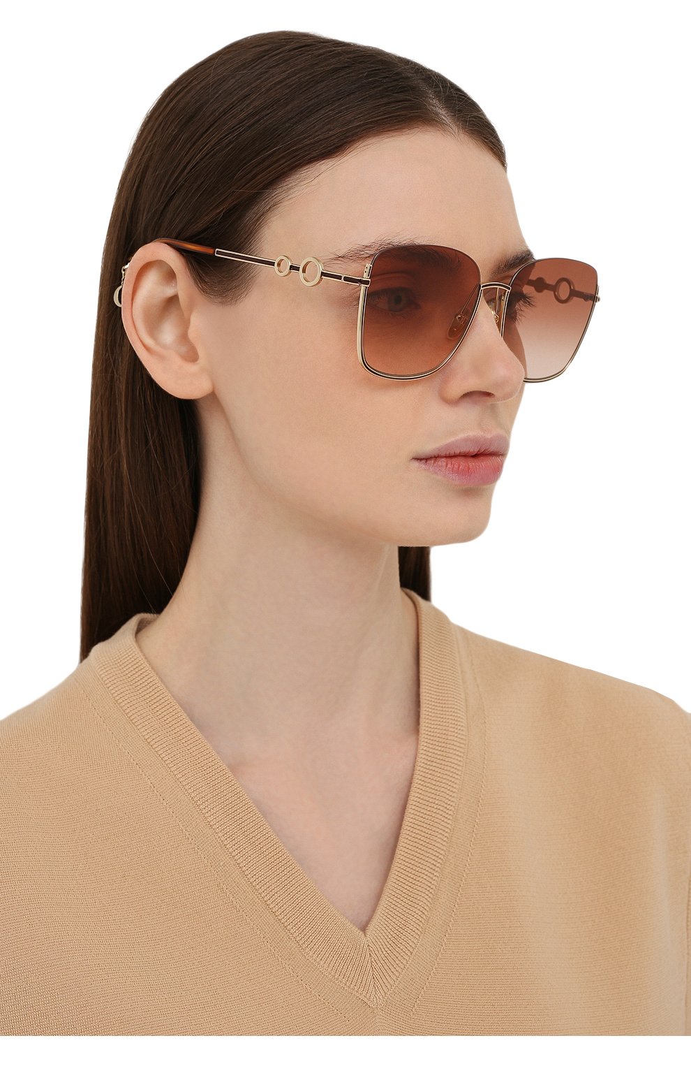 Женские солнцезащитные очки CHLOÉ коричневого цвета, арт. CH0070SK 002 | Фото 2 (Тип очков: С/з; Очки форма: Квадратные; Оптика Гендер: оптика-женское)