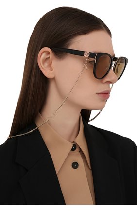 Женские солнцезащитные очки GUCCI черного цвета, арт. GG1027SK 003 | Фото 2 (Тип очков: С/з; Оптика Гендер: оптика-женское; Очки форма: Круглые)