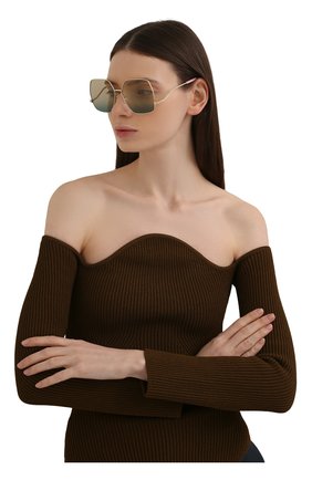 Женские солнцезащитные очки GUCCI золотого цвета, арт. GG1005S 001 | Фото 2 (Тип очков: С/з; Оптика Гендер: оптика-женское; Очки форма: Квадратные)