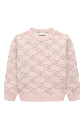 Детский шерстяной пуловер FENDI светло-розового цвета, арт. BFG050/AG2P/12M-24M | Фото 1 (Материал внешний: Шерсть; Рукава: Длинные; Кросс-КТ НВ: Пуловеры)