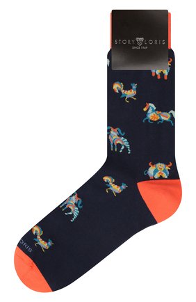 Мужские хлопковые носки STORY LORIS темно-синего цвета, арт. 459 | Фото 1 (Материал внешний: Хлопок; Кросс-КТ: бельё)