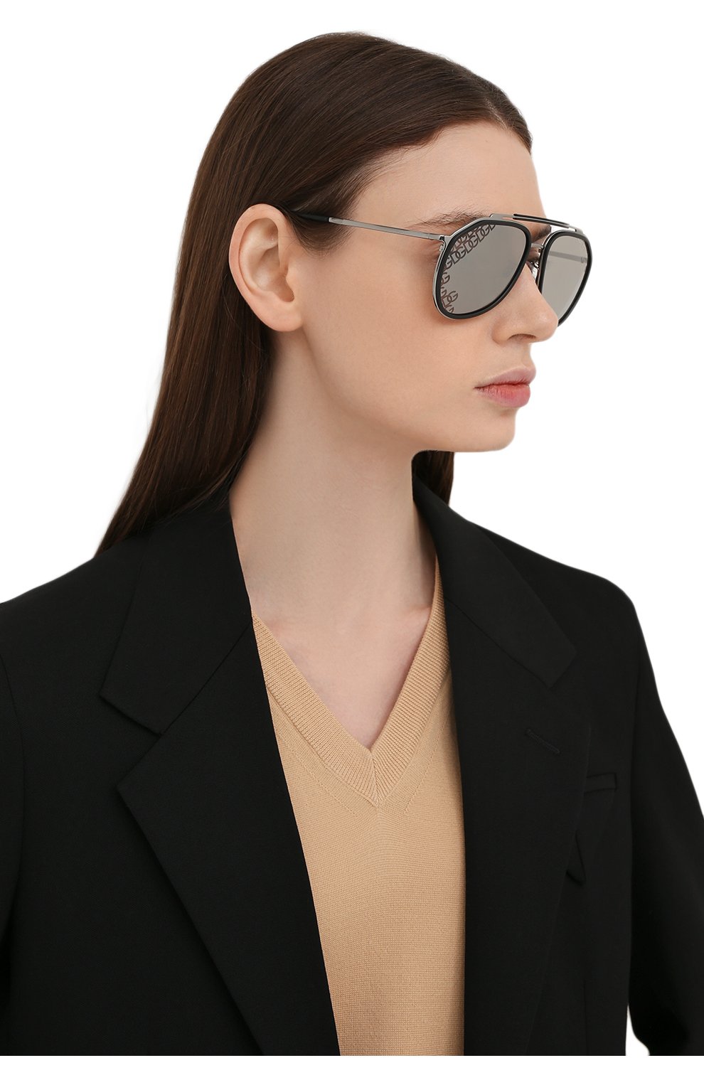 Женские солнцезащитные очки DOLCE & GABBANA серебряного цвета, арт. 2277-04/6G | Фото 2 (Кросс-КТ: С/з-унисекс; Тип очков: С/з; Очки форма: Авиаторы; Оптика Гендер: оптика-унисекс)