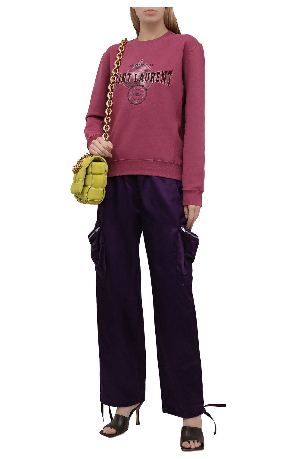 Женский хлопковый свитшот SAINT LAURENT темно-розового цвета, арт. 673413/Y36LX | Фото 2 (Рукава: Длинные; Длина (для топов): Стандартные; Материал внешний: Хлопок; Стили: Спорт-шик; Женское Кросс-КТ: Свитшот-одежда)