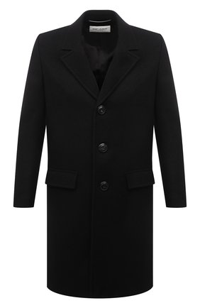 Мужской шерстяное пальто SAINT LAURENT черного цвета, арт. 661385/Y2D27 | Фото 1 (Длина (верхняя одежда): До середины бедра; Материал подклада: Купро; Рукава: Длинные; Материал внешний: Шерсть; Мужское Кросс-КТ: пальто-верхняя одежда; Стили: Классический)