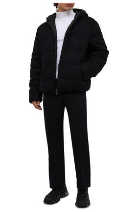 Мужская двусторонняя куртка PRADA темно-синего цвета, арт. SGN489-1Y8J-F0008-172 | Фото 2 (Длина (верхняя одежда): Короткие; Рукава: Длинные; Материал внешний: Шерсть; Мужское Кросс-КТ: шерсть и кашемир, пуховик-короткий; Кросс-КТ: Куртка; Стили: Кэжуэл)