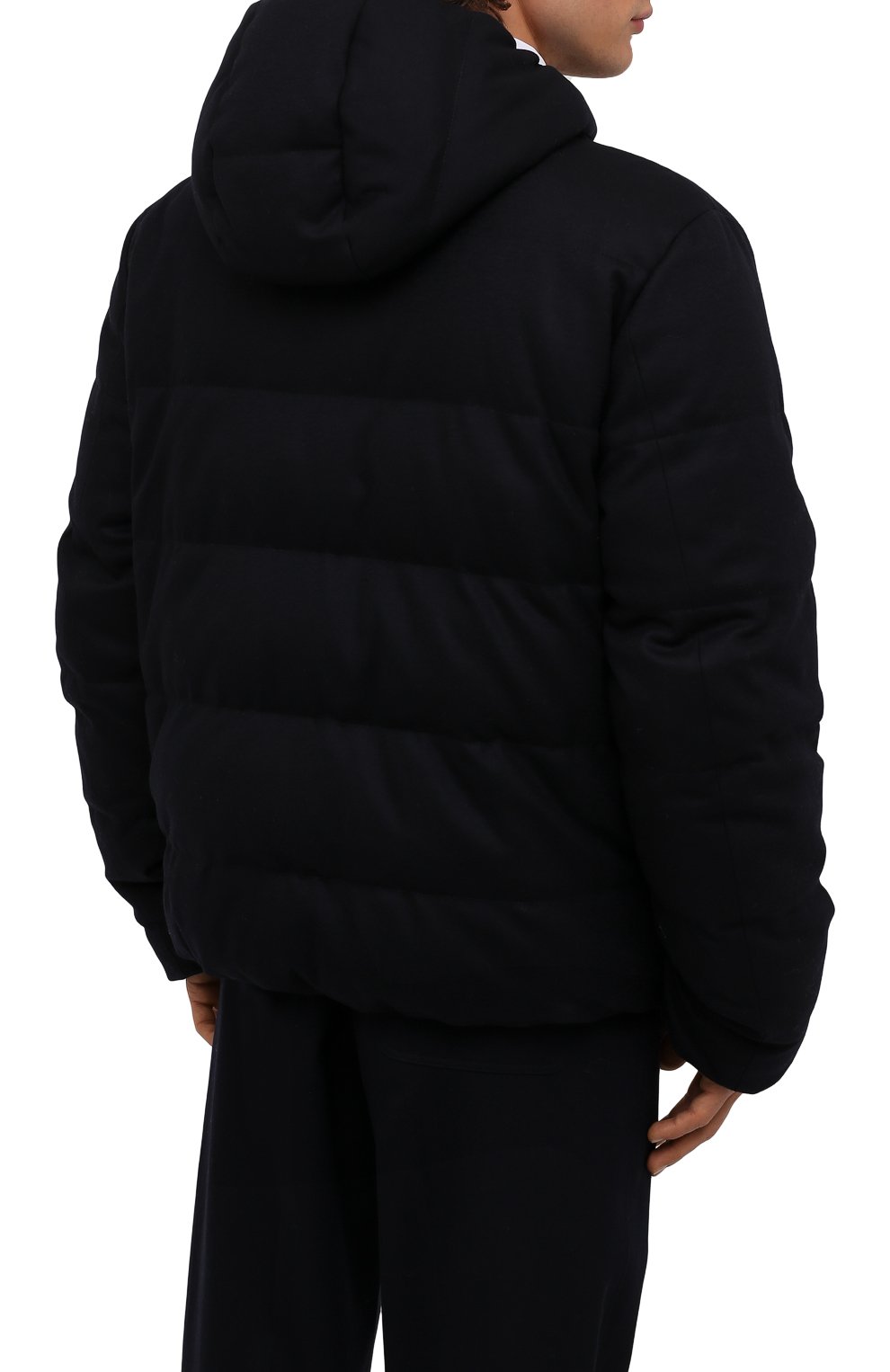 Мужская двусторонняя куртка PRADA темно-синего цвета, арт. SGN489-1Y8J-F0008-172 | Фото 4 (Кросс-КТ: Куртка; Мужское Кросс-КТ: шерсть и кашемир, пуховик-короткий; Материал внешний: Шерсть; Рукава: Длинные; Длина (верхняя одежда): Короткие; Стили: Кэжуэл)