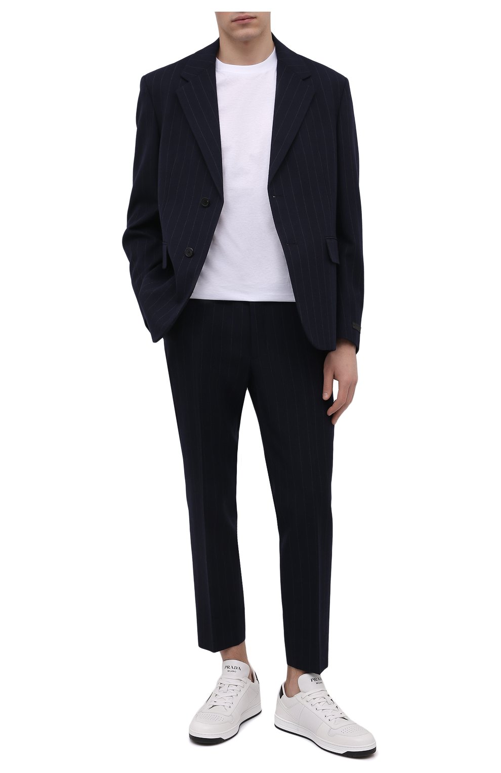 Мужские шерстяные брюки PRADA темно-синего цвета, арт. UP0147-1ZCX-F0008-212 | Фото 2 (Материал внешний: Шерсть; Длина (брюки, джинсы): Стандартные; Случай: Повседневный; Стили: Кэжуэл)