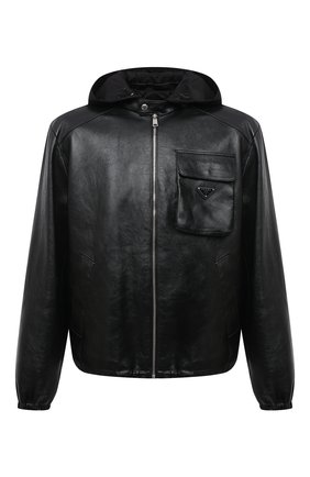 Мужская кожаная куртка PRADA черного цвета, арт. UPW407-1ZFE-F0002 | Фото 1 (Рукава: Длинные; Длина (верхняя одежда): Короткие; Мужское Кросс-КТ: Кожа и замша; Кросс-КТ: Куртка; Стили: Кэжуэл; Материал внешний: Натуральная кожа)