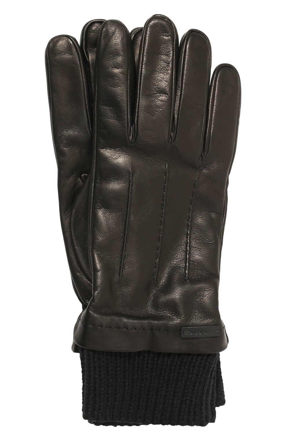 Мужские кожаные перчатки PRADA черного цвета, арт. 2GG007-038-F0002 | Фото 1 (Материал: Натуральная кожа; Мужское Кросс-КТ: Кожа и замша)