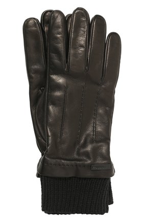 Мужские кожаные перчатки PRADA черного цвета, арт. 2GG007-038-F0002 | Фото 1 (Мужское Кросс-КТ: Кожа и замша; Материал: Натуральная кожа)