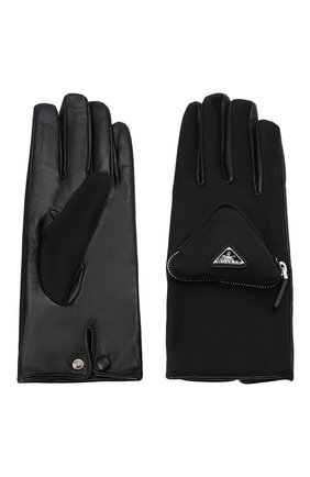 Мужские комбинированные перчатки PRADA черного цвета, арт. 2GG137-2DW1-F0002 | Фото 2 (Материал: Текстиль, Синтетический материал; Мужское Кросс-КТ: Кожа и замша)