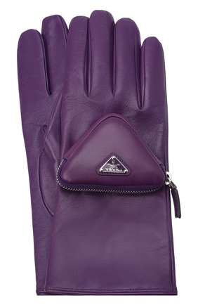 Мужские кожаные перчатки PRADA фиолетового цвета, арт. 2GG137-2DWZ-F0106 | Фото 1 (Мужское Кросс-КТ: Кожа и замша; Материал: Натуральная кожа)