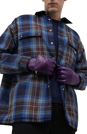 Мужские кожаные перчатки PRADA фиолетового цвета, арт. 2GG137-2DWZ-F0106 | Фото 2 (Мужское Кросс-КТ: Кожа и замша; Материал: Натуральная кожа)
