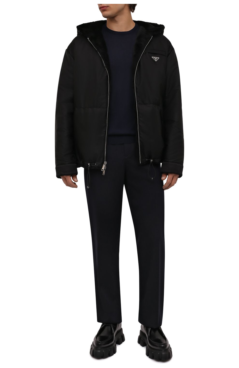 Мужские кожаные дерби PRADA черного цвета, арт. 2EE361-B4L-F0002 | Фото 2 (Материал внешний: Кожа; Стили: Классический; Подошва: Массивная)