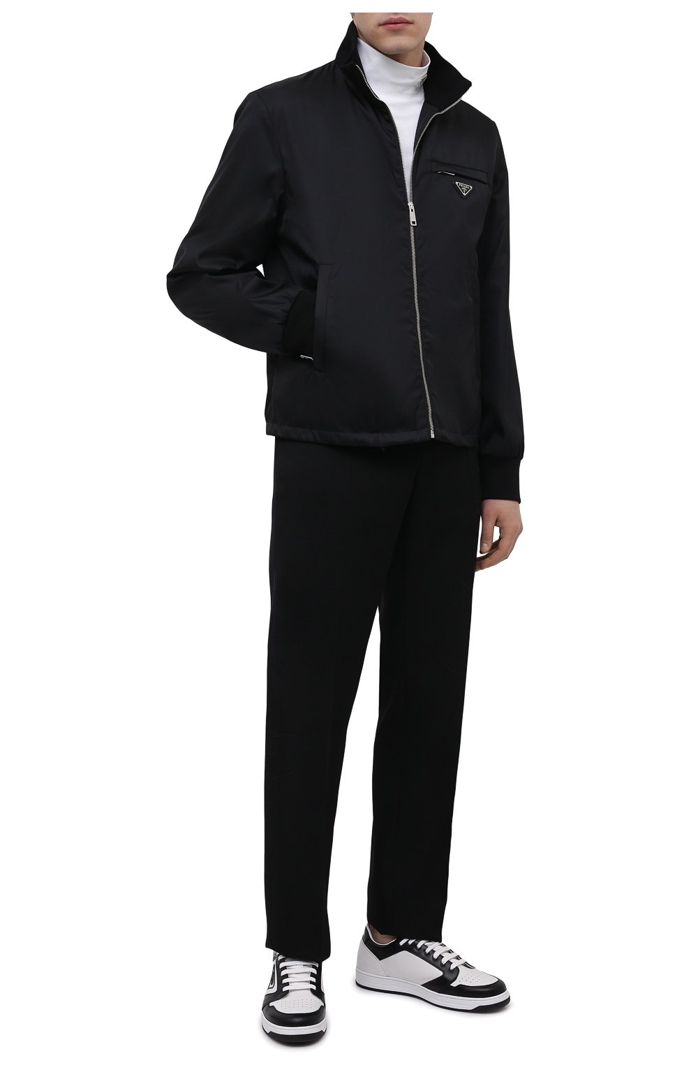 Мужские кожаные кеды PRADA черно-белого цвета, арт. 2EE363-3LJ6-F0964 | Фото 2 (Материал внешний: Кожа; Стили: Классический; Материал утеплителя: Без утеплителя; Подошва: Массивная)
