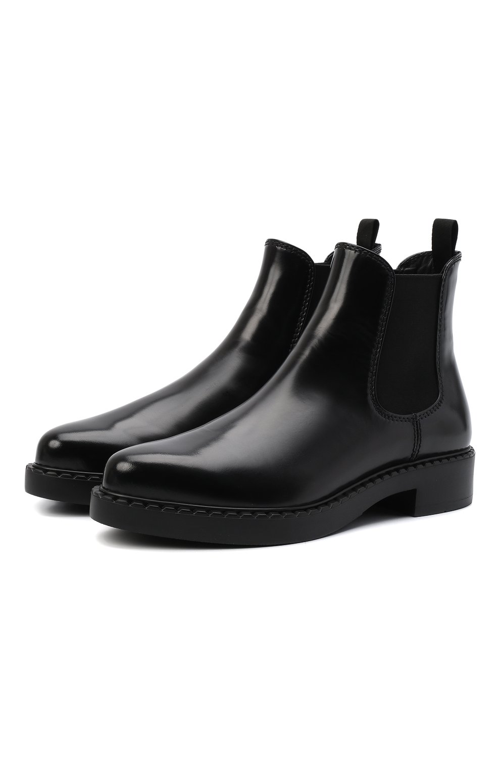 Мужские кожаные челси PRADA черного цвета, арт. 2TE176-055-F0002 | Фото 1 (Материал внешний: Кожа; Материал утеплителя: Без утеплителя; Подошва: Плоская; Мужское Кросс-КТ: Сапоги-обувь, Челси-обувь)