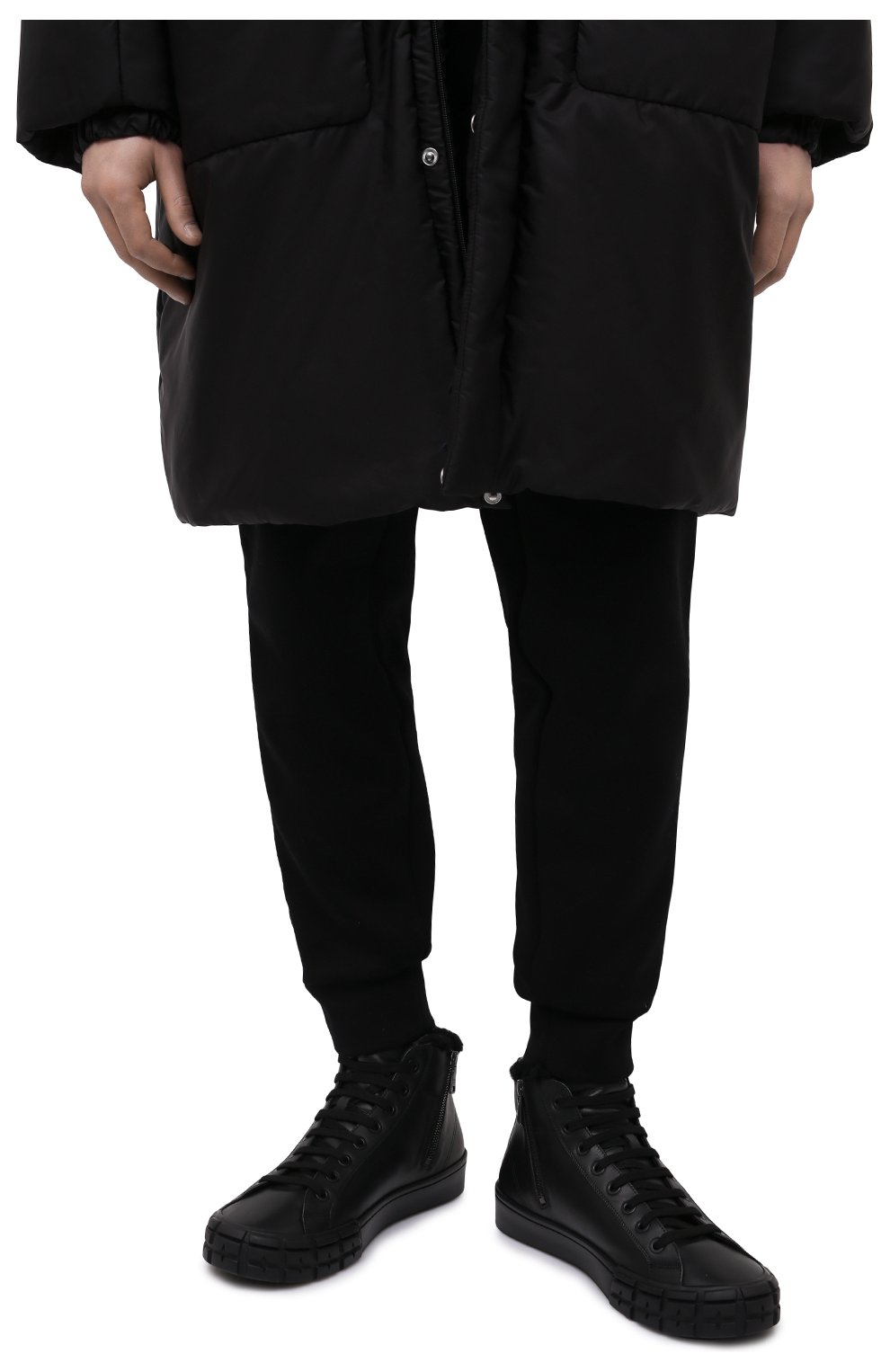 Мужские кожаные кеды wheel cassetta PRADA черного цвета, арт. 2TG171-3LEN-F0002-A000 | Фото 3 (Материал внешний: Кожа; Материал утеплителя: Натуральный мех; Стили: Классический; Подошва: Массивная)