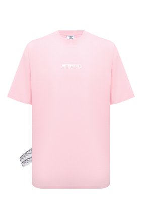 Мужская хлопковая футболка VETEMENTS розового цвета, арт. UE52TR120P 1602/M | Фото 1 (Длина (для топов): Удлиненные; Материал внешний: Хлопок; Принт: С принтом; Стили: Гранж, Спорт-шик; Рукава: Короткие)