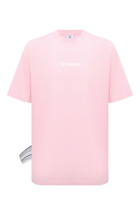 Мужская хлопковая футболка VETEMENTS розового цвета по цене 29950 руб., арт. UE52TR120P 1602/M | Фото 1 Мужская хлопковая футболка VETEMENTS розового цвета, арт. UE52TR120P 1602/M | Фото 1 (Длина (для топов): Удлиненные; Материал внешний: Хлопок; Принт: С принтом; Стили: Гранж, Спорт-шик; Рукава: Короткие)