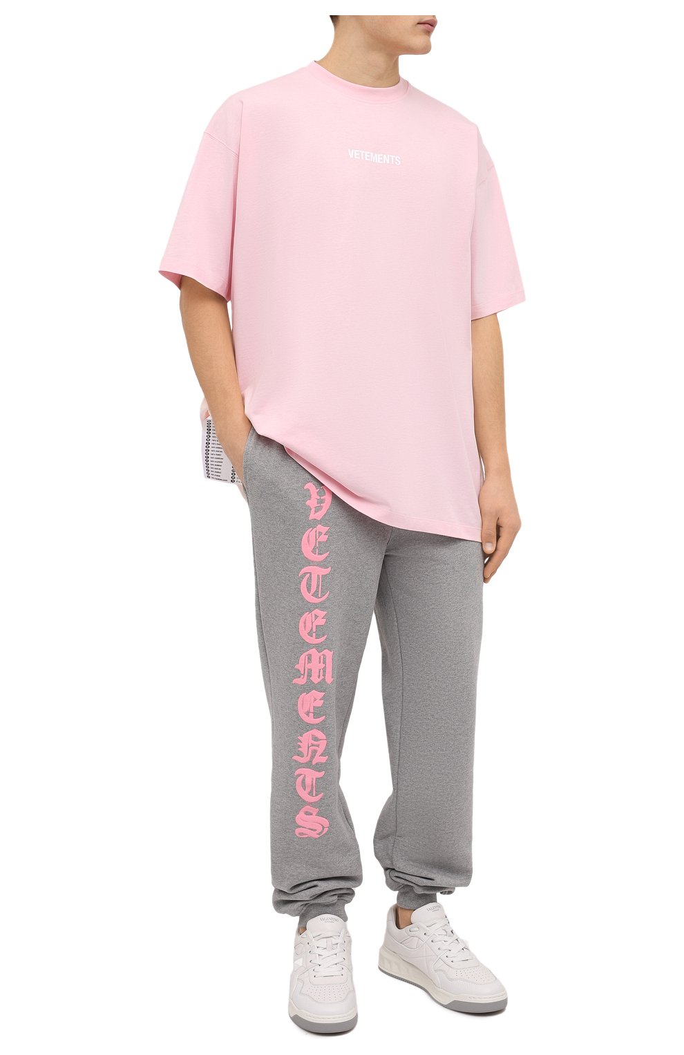 Мужская хлопковая футболка VETEMENTS розового цвета, арт. UE52TR120P 1602/M | Фото 2 (Рукава: Короткие; Стили: Гранж, Спорт-шик; Принт: С принтом; Длина (для топов): Удлиненные; Материал внешний: Хлопок)