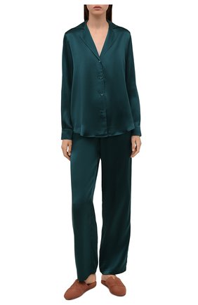 Женская шелковая рубашка AUBADE зеленого цвета, арт. QS44 | Фото 2 (Материал внешний: Шелк; Рукава: Длинные; Женское Кросс-КТ: Блуза-белье; Длина (для топов): Удлиненные)