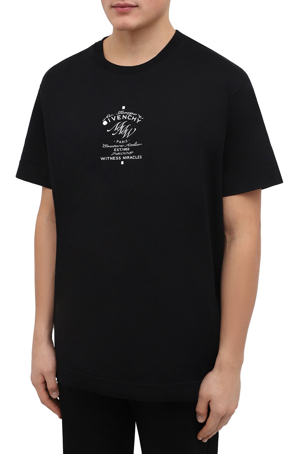 Мужская хлопковая футболка GIVENCHY черного цвета, арт. BM71793Y6B | Фото 3 (Рукава: Короткие; Принт: С принтом; Длина (для топов): Удлиненные; Материал внешний: Хлопок; Стили: Кэжуэл)