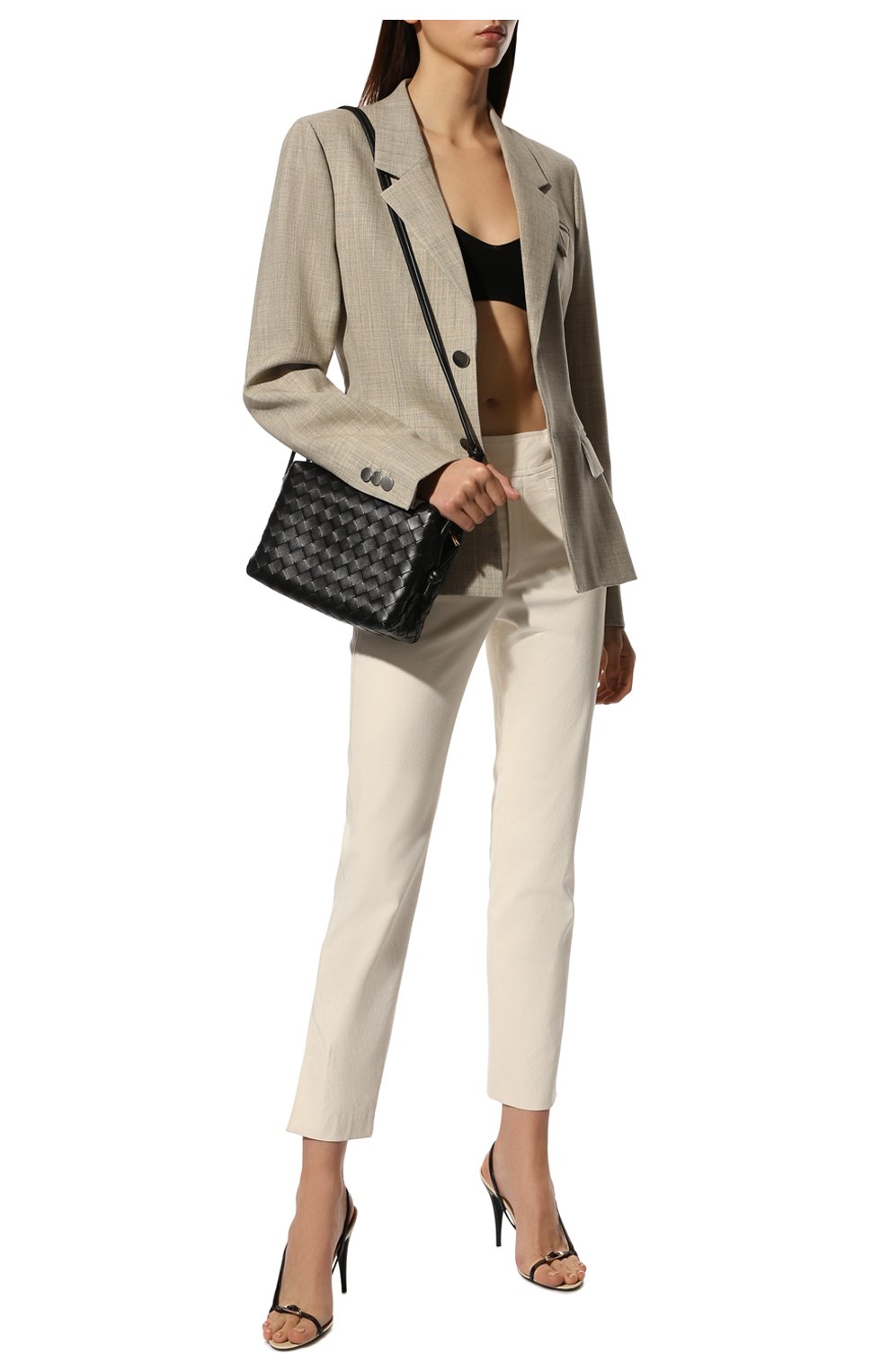 Женские кожаные босоножки SAINT LAURENT черно-белого цвета, арт. 667651/EX703 | Фото 2 (Каблук высота: Высокий; Материал внешний: Кожа; Материал внутренний: Натуральная кожа; Каблук тип: Шпилька; Подошва: Плоская)