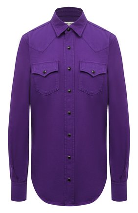 Женская хлопковая рубашка SAINT LAURENT фиолетового цвета по цене 52850 руб., арт. 615139/YK972 | Фото 1 Женская хлопковая рубашка SAINT LAURENT фиолетового цвета, арт. 615139/YK972 | Фото 1 (Материал внешний: Хлопок; Рукава: Длинные; Длина (для топов): Удлиненные; Стили: Гламурный; Принт: Без принта; Женское Кросс-КТ: Рубашка-одежда)