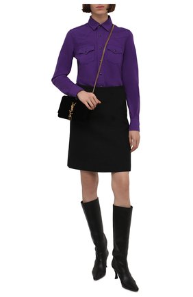 Женская хлопковая рубашка SAINT LAURENT фиолетового цвета по цене 52850 руб., арт. 615139/YK972 | Фото 2 Женская хлопковая рубашка SAINT LAURENT фиолетового цвета, арт. 615139/YK972 | Фото 2 (Материал внешний: Хлопок; Рукава: Длинные; Длина (для топов): Удлиненные; Стили: Гламурный; Принт: Без принта; Женское Кросс-КТ: Рубашка-одежда)