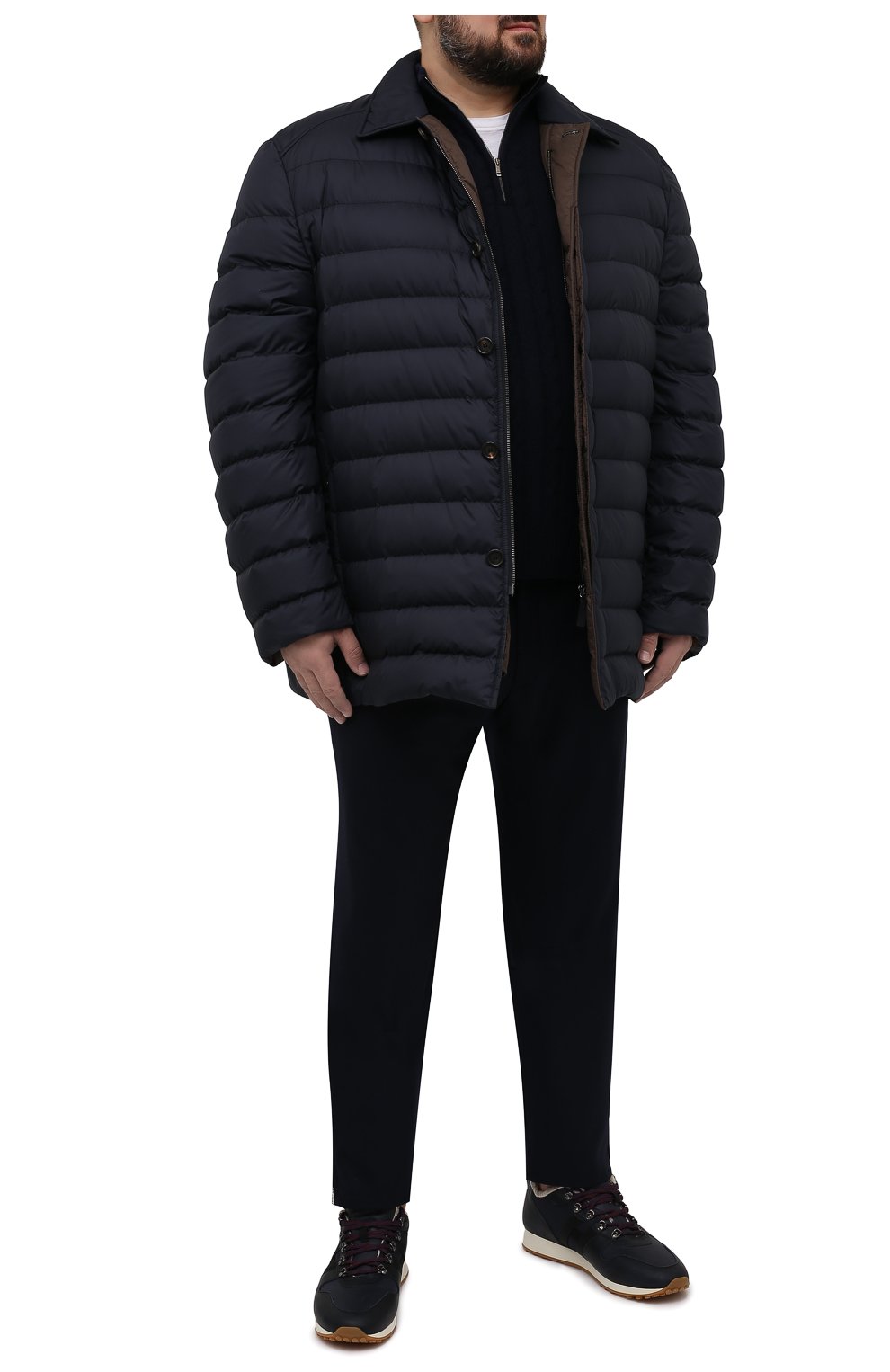 Мужская пуховая куртка BRIONI темно-синего цвета, арт. SUP20L/P0908 | Фото 2 (Кросс-КТ: Куртка; Big sizes: Big Sizes; Рукава: Длинные; Длина (верхняя одежда): До середины бедра; Материал внешний: Синтетический материал; Стили: Классический; Мужское Кросс-КТ: Куртка-верхняя одежда; Материал подклада: Синтетический материал; Материал утеплителя: Пух и перо)