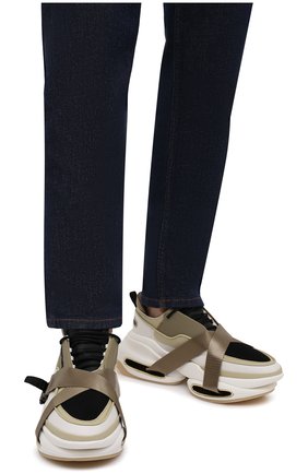 Мужские комбинированные кроссовки b-bold BALMAIN хаки цвета, арт. WM0VI278/TSHT | Фото 3 (Материал внешний: Текстиль; Материал внутренний: Натуральная кожа; Стили: Гранж; Обувь: Обувь; Материал утеплителя: Без утеплителя; Подошва: Массивная)