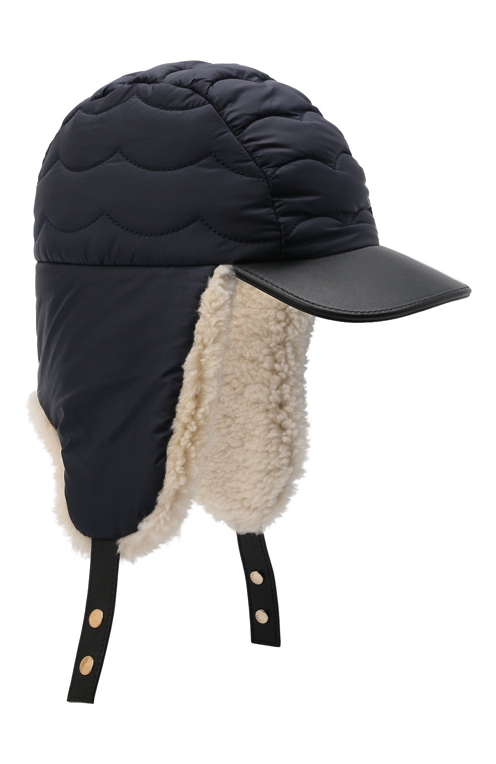 Женская шапка-ушанка с отделкой из овчины CHLOÉ темно-синего цвета, арт. CHC21WD016NSS | Фото 1 (Материал: Текстиль, Синтетический материал)