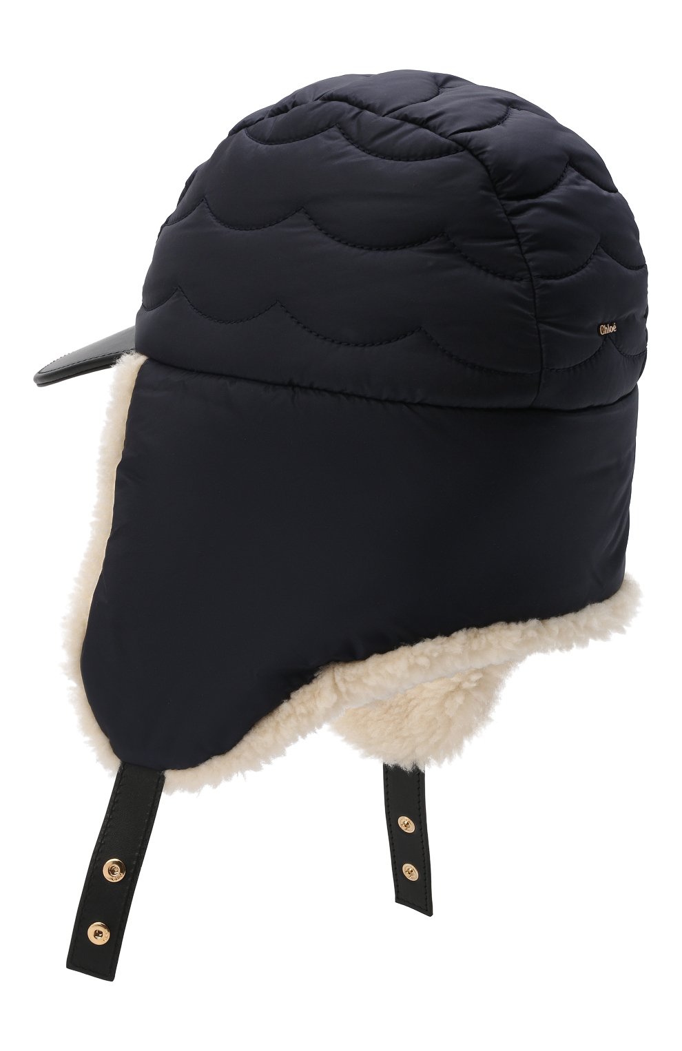 Женская шапка-ушанка с отделкой из овчины CHLOÉ темно-синего цвета, арт. CHC21WD016NSS | Фото 3 (Материал: Текстиль, Синтетический материал)