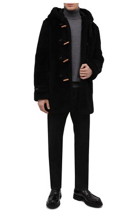 Мужской дафлкот SAINT LAURENT черного цвета, арт. 664334/Y2D44 | Фото 2 (Материал внешний: Шерсть; Материал подклада: Купро; Длина (верхняя одежда): До середины бедра; Стили: Кэжуэл; Рукава: Длинные; Мужское Кросс-КТ: пальто-верхняя одежда)