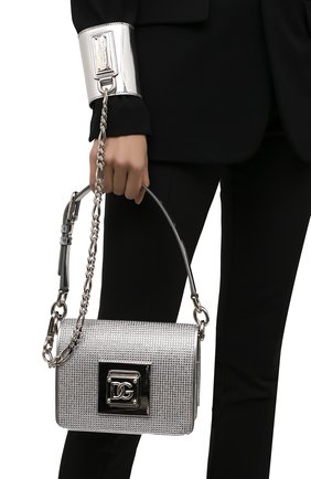 Женская сумка bella DOLCE & GABBANA серебряного цвета по цене 299500 руб., арт. BB7073/AQ593 | Фото 2 Женская сумка bella DOLCE & GABBANA серебряного цвета, арт. BB7073/AQ593 | Фото 2 (Ремень/цепочка: На ремешке; Материал: Натуральная кожа; Размер: mini; Сумки-технические: Сумки через плечо, Сумки top-handle; Сумки: Сумки)