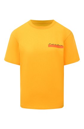 Женская хлопковая футболка HERON PRESTON FOR CALVIN KLEIN желтого цвета, арт. K20K203717 | Фото 1 (Рукава: Короткие; Материал внешний: Хлопок; Длина (для топов): Стандартные; Женское Кросс-КТ: Футболка-одежда; Принт: С принтом; Стили: Спорт-шик)